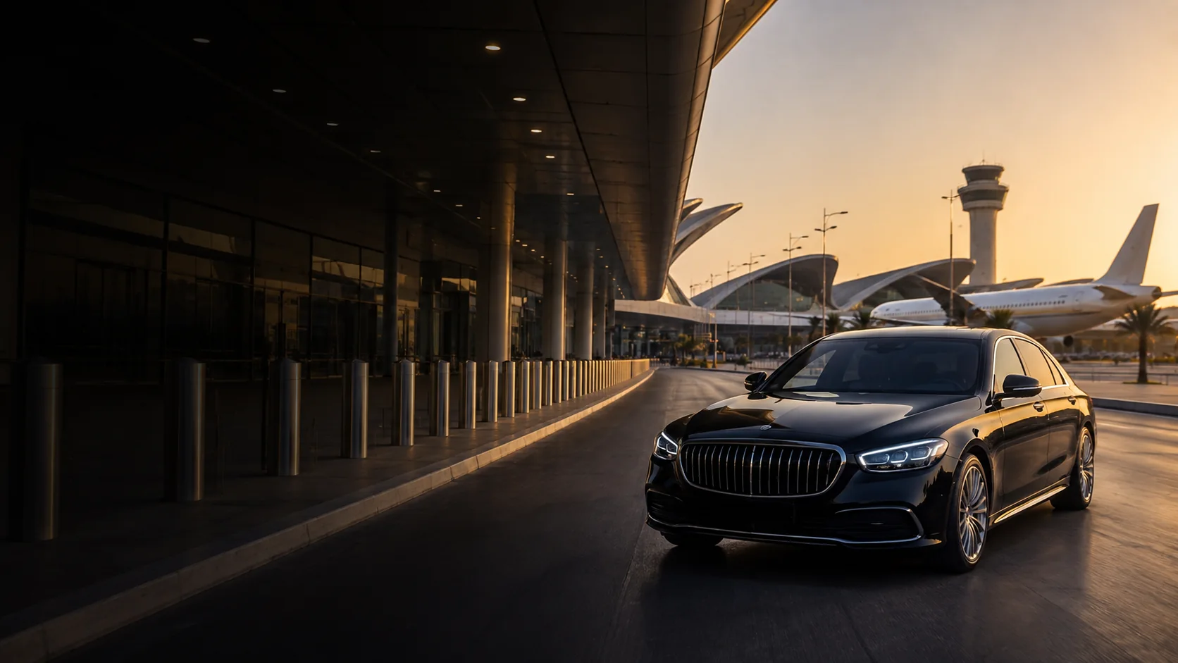 Private airport transfer vehicle waiting at arrivals in Saudi Arabia