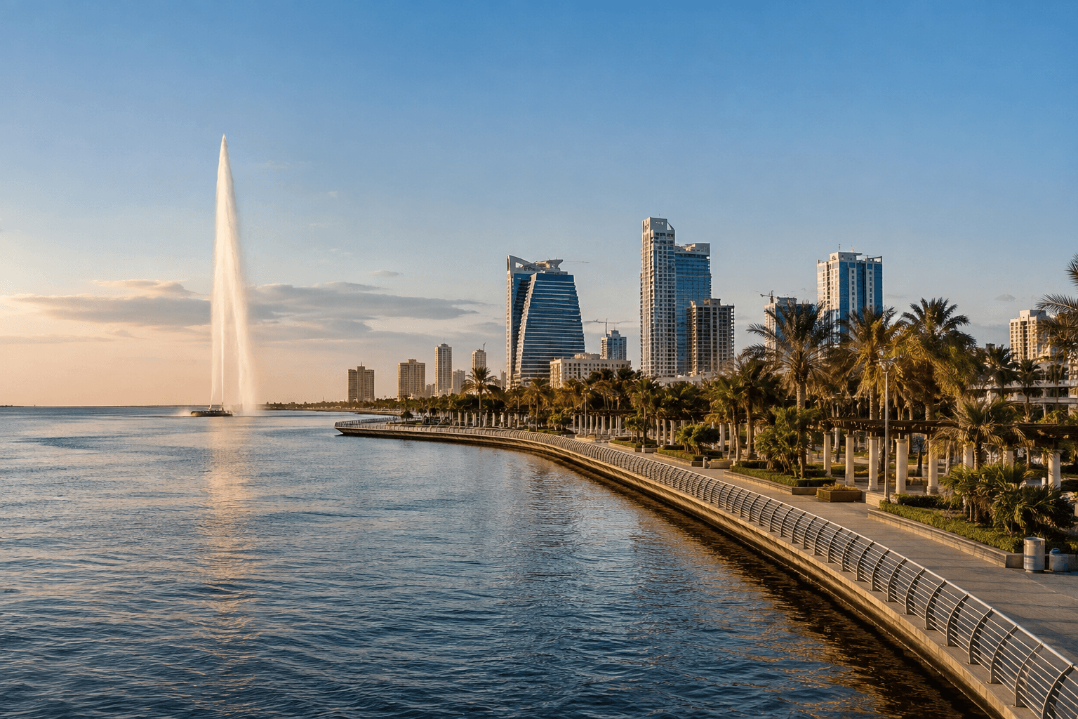 Jeddah's Corniche skyline with King Fahd's Fountain