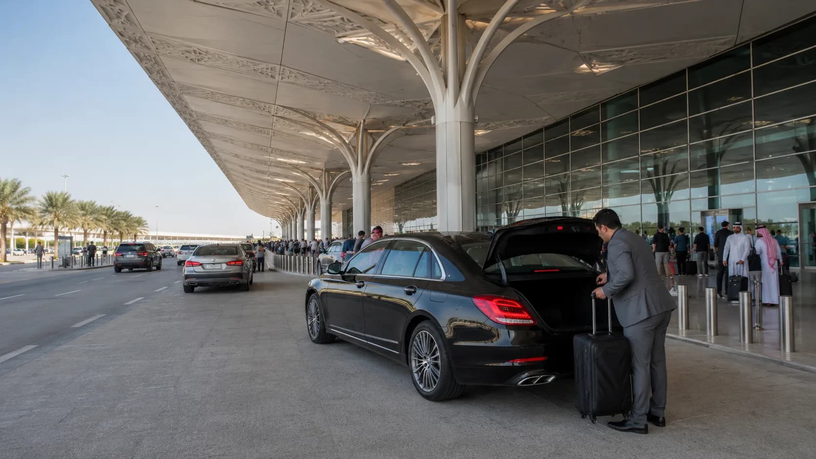 Private chauffeur vehicle at King Fahd International Airport — airport transfer service to and from Dammam