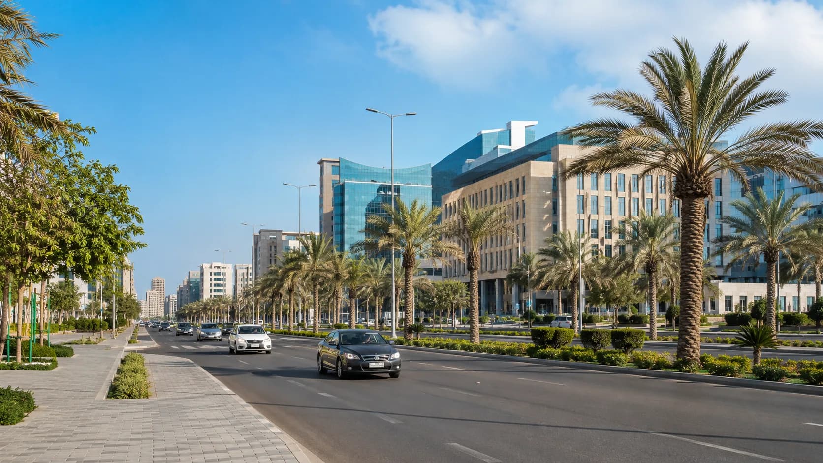 Private chauffeur vehicle on the road in Dammam — service coverage across the city