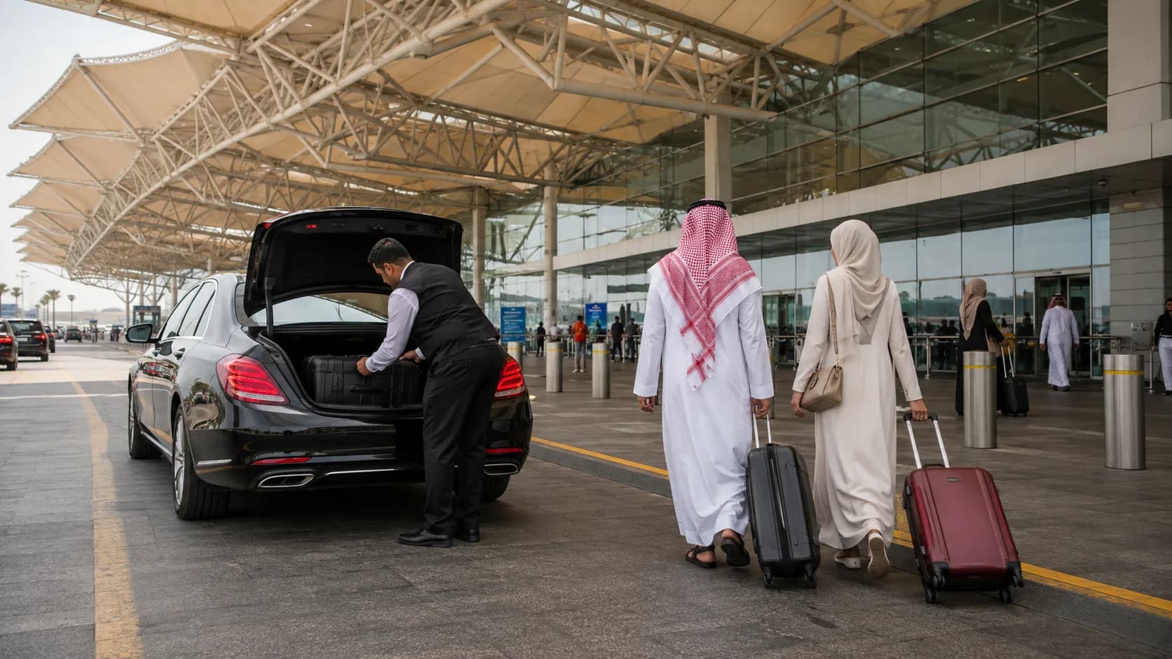Private chauffeur vehicle at King Abdulaziz International Airport (Jeddah) — airport transfer service to and from Makkah