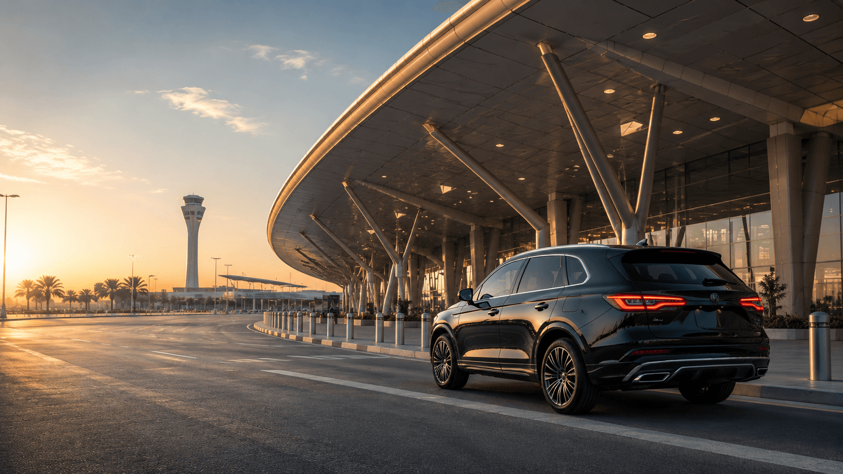 Private chauffeur vehicle at King Khalid International Airport — airport transfer service to and from Riyadh